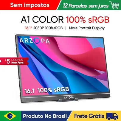 [Do Brasil/Google Pay/Moedas] Monitor Portátil ARZOPA A1C 16.1'' 100%