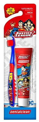 [+Por- R$ 9,25] ZKMAGIC Gel Dental Infantil Heróis Liga Da Justiça 50G + Escova De Dentes Cerdas Macias Dentalclean