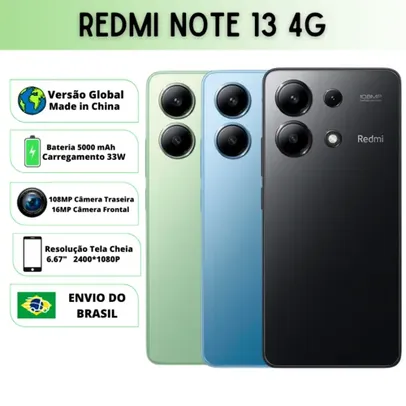 [DoBrasil]Smartphone Xiaomi Redmi Note 13 Versão Global, 8GB/256GB, ROM Global , Câmera 10