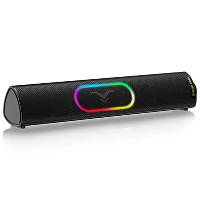 Caixa de Som USB Stage Solo Bluetooth 5.3 Speaker 12W com Som Estéreo e HiFi, 3 Modos de Luz RGB e Conexões, Gamer Soundbar Alimentado por USB