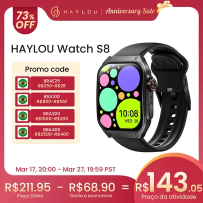 HAYLOU Watch S8 Smartwatch 1.96 ''AMOLED Tela Curva BT5.3 Bluetooth
