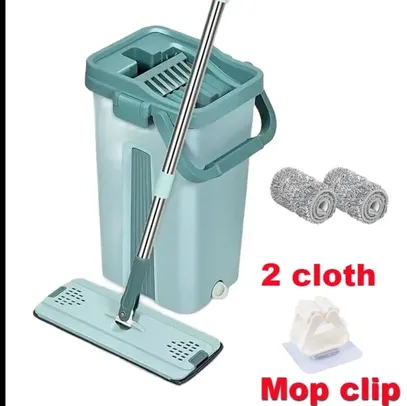 [Já Com Impostos] Flat Squeeze Mop com balde, Wringing Floor Cleaning, Microfiber Pads, uso molh