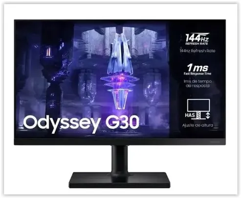 Monitor Gamer Samsung Odyssey G30 24” FHD, Tela Plana, Painel VA, 144Hz, 1ms, HDMI, FreeSync Premium Preto