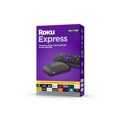 Roku Express | Dispositivo de streaming para TV HD/Full HD compatível com Alexa, Siri e Google. Inclui Cabo HDMI Premium