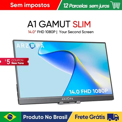 [Do brasil/ Gpay/Moedas] Monitor ARZOPA 14.0 ''1080P FHD IPS A1 GAMUT slim