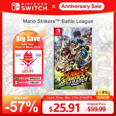 [Moedas] [Imposto Incluso] Mario Strikers Battle League Nintendo Switch Oled