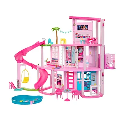 [APP] Barbie Casa de Bonecas Dos Sonhos com +75 peças, Três Andares e Escorregador para Boneca, Para Crianças A Partir de 3 anos