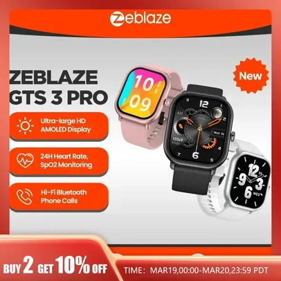 (Taxa Inclusa/ Moedas) Kit 2 Smartwatch Zeblaze GTS 3 Pro, Tela AMOLED, Bluetooth