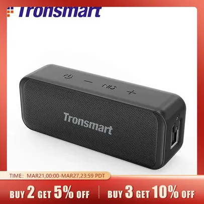 (taxas inclusas | moedas) Caixa de som portátil Tronsmart T2 Mini - Resistente à água, Bluetooth, Cartão de Memória