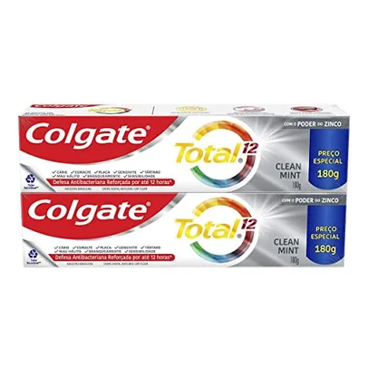 (Rec) Colgate Total 12 Clean Mint - Creme Dental, 2 unidades de 180g