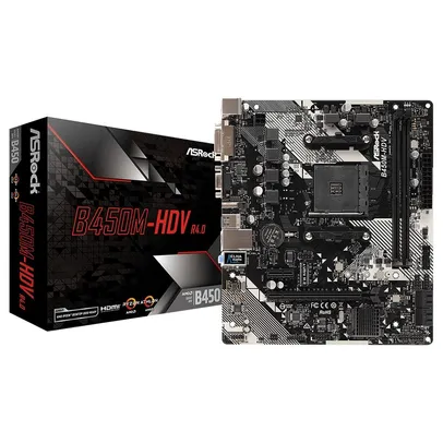 Placa Mãe ASRock B450M-HDV R4.0, AMD AM4, Micro ATX, DDR4