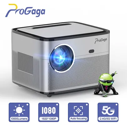 Projetor ProGaga PG550W, 1080P, Suporte 4K, WiFi 5G, 10.000 Lumens, Android