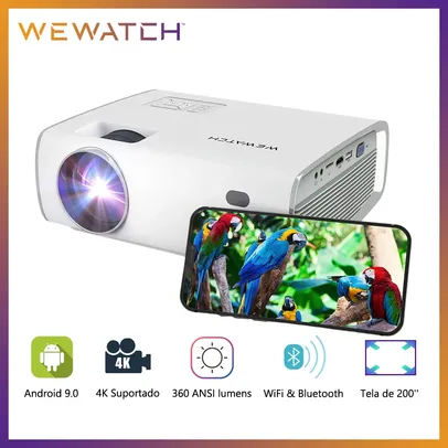 Projetor WEWATCH S1 360 Ansi Lumens, 1080p, 5G Wifi, Suporte 4K, Android 9.0