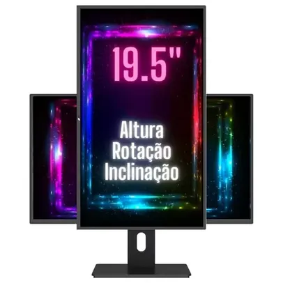 Monitor 19.5" LED Ergonômico Ajuste de altura, rotação, inclinação, Widescreen, 2ms, 75Hz, HD+, HDMI, VESA, 3Green Pro 1953G