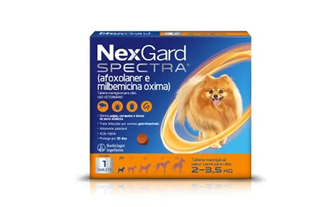 [ PRIME ] NexGard Spectra Antipulgas e Carrapatos e Vermífugo para Cães de 2 a 3,5kg - 1 tablete