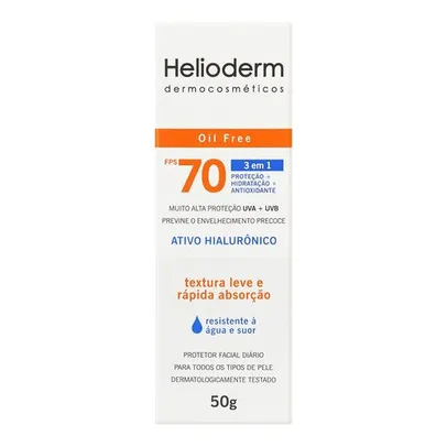Protetor Solar Facial Helioderm FPS70 - Oil Free, Ativo Hialurônico