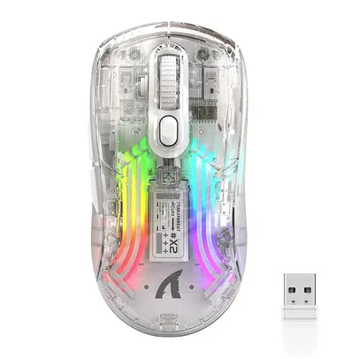 [Taxa Inclusa] Mouse Gamer Sem Fio Transparente Attack Shark X2 RGB Light Effect com 3 Modos de Conexão (Bluetooh+2,4G+Fio)