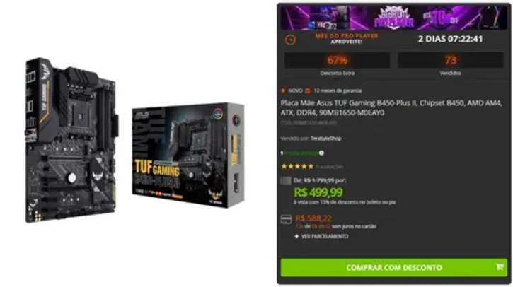 Placa Mãe Asus TUF Gaming B450-Plus II, Chipset B450, AMD AM4, ATX, DDR4, 90MB1650-M0EAY0
