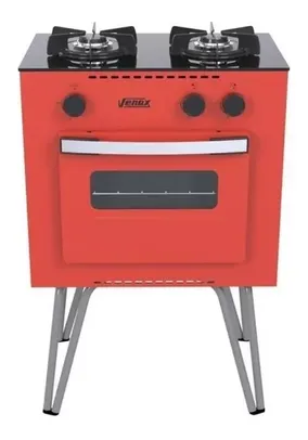 Fogão de chão Venax Mini Cook a gás 2 queimadores vermelho porta com visor 22L