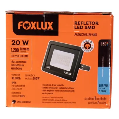 Foxlux Refletor LED 20W 6500K Preto Bivolt
