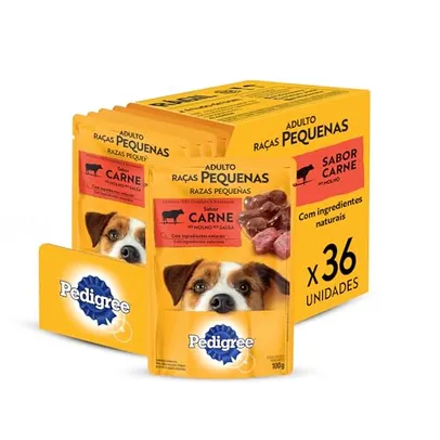 [APP] Pack de Ração Úmida Pedigree Sachê Carne ao Molho para Cães Adultos de Raças Pequenas, 36 sachês de 100 g