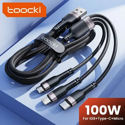 [Taxa Inclusa/Moedas] Cabo USB Toocki 3 em 1 - 1.2m 6A 100W