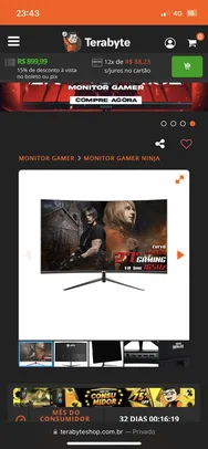 Monitor Gamer Ninja Rinnegan, 27 Pol, Curvo, Quad HD, 1ms, 165Hz, HDR, FreeSync, HDMI/DP
