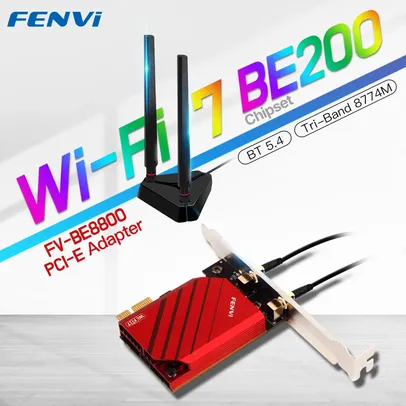 Fenvi Adaptador WiFi 7 sem fio, Tri Band, BE200PRO, PCIE, BE200NGW, Bluetooth 5.4.