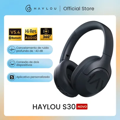[Taxa inclusa] Fone de ouvido HAYLOU S30 com Cancelamento de Ruídos, Bluetooth 5.4, 80 horas de bateria, Som 360°