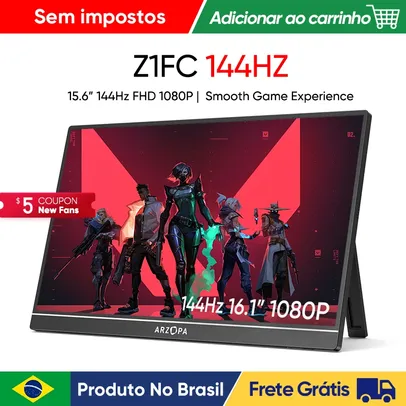 [No Brasil] Novo ARZOPA 16.1 ''144hz 1080P 100% sRGB FHD Monitor Portátil de Jogos HDR Segunda Tela