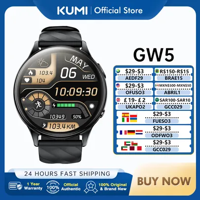 [Taxa Inclusa] KUMI GW5 Relógio Inteligente com NFC, Bluetooth 5.2, IP68