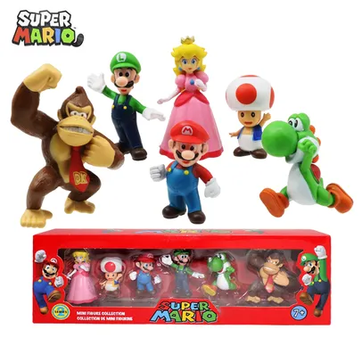 Super Mario Bros PVC Action Figure Brinquedos para Crianças, Modelo de Bonecos - 6 peças