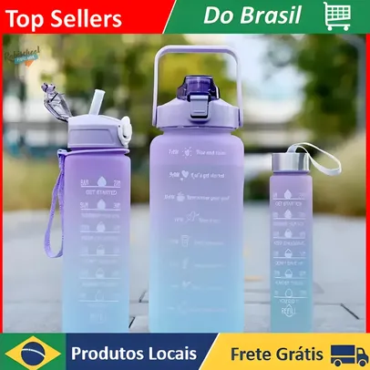 (App/Moedas) Kit 3 Garrafas de Água Motivacionais Fitness Tie Dye Sortida Beber Academia 2 Litros 900ml 300ml