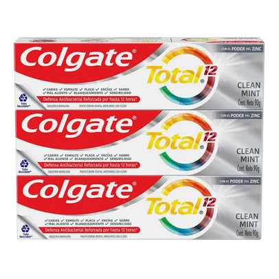 [ REGIONAL | 60% OFF 2ª Unidade ] Creme Dental Colgate Total 12 Clean Mint 3 Unidades 90g
