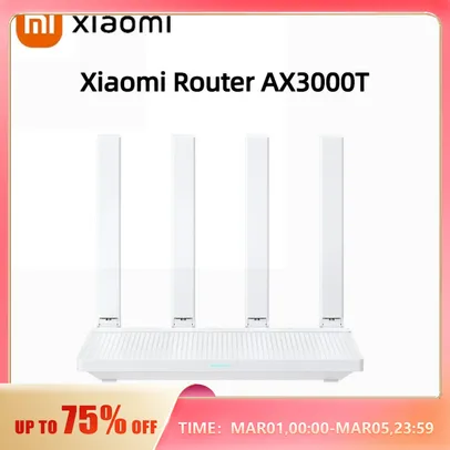 Roteador Xiaomi AX3000T 2.4GHz 5GHz 1.3GHz CPU 2X2 160MHz WAN LAN LED Conexão NFC para Home Office