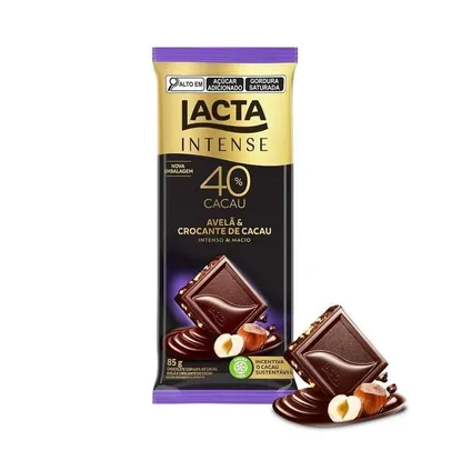 [Leve 2 ] Barra de Chocolate Lacta Intense Meio Amargo 40% cacau Avelã e Crocante de Cacau 85g