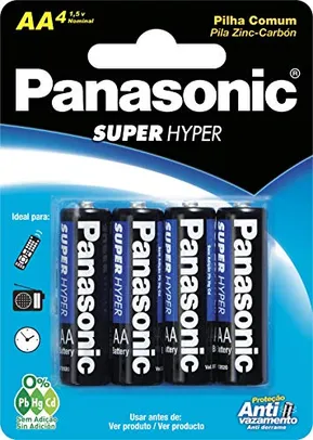 [+Por- R$4 ] Panasonic UM-3SHS - Pilha Comum AA, Tensão 1,5 Volts, Embalagem com 4 pilhas
