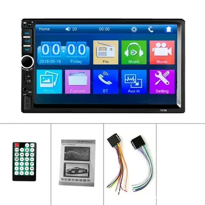 (Moedas/Taxas inclusas) Radio Multimidia CarPlay com Bluetooth USB TF e FM