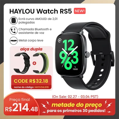 [Imposto Incluso] Smartwatch HAYLOU RS5 Com Tela AMOLED 2,01", A Prova D'Água Com Ligações E Assistente De Voz
