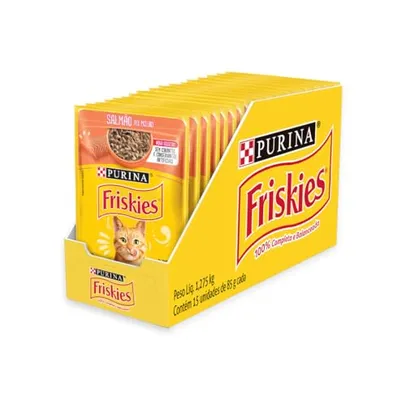 [Rec] Pack Nestlé Purina Friskies Ração Úmida Para Gatos Adultos Salmão Ao Molho - Com 15 Sachês 85g