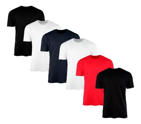 Kit 6 Camisetas Masculina Lisa Básica 100% Algodão 02 Tamanho P e GG