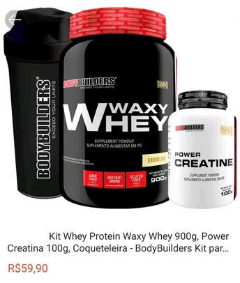 Kit whey protein whaxy whey 900gr + creatina + coqueteleira