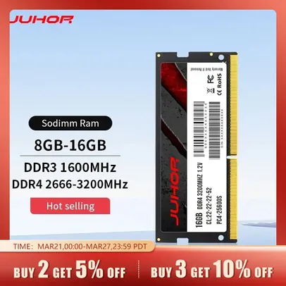 [Taxa Inclusa/Moedas] Memória RAM DDR4 para Notebook JUHOR - 16GB