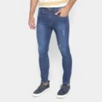 Calça Jeans Skinny Terminal Com Puídos Masculina