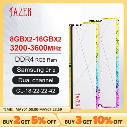 [TAXA INCLUSA] [108 MOEDAS + CUPOM] 32GB (2X16) 3600Mhz DDR4 JAZER RGB