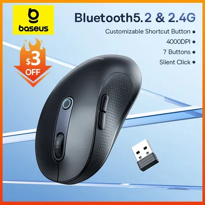 Baseus F02 Mouse sem fio, Bluetooth 5.2, 2.4G, 4000DPI, ergonômico, 6 botões mudo, ratos para iPad, MacBook, Tablet, laptop, computador