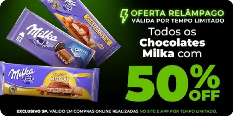 50% OFF em chocolates milka