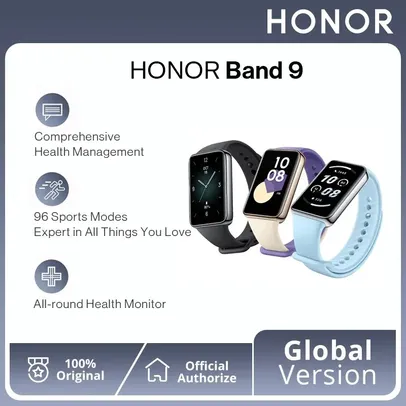 [Taxa inclusa] Smartwatch HONOR Band 9 Global, Tela AMOLED de 1,57", 60hz, bateria de 14 dias, 5ATM, 96 modos de treino