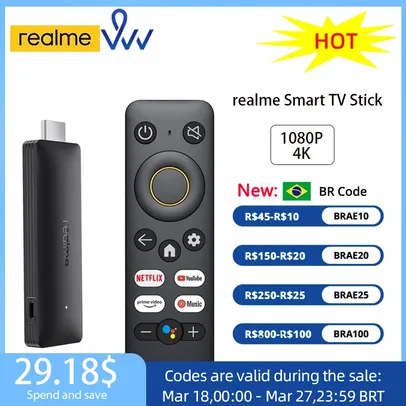 [ Taxa Inclusa ] Realme Smart Google TV Stick 1080P Smart Google Assistant