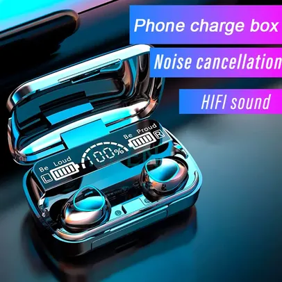 Fone de Ouvido TWS Wireless Bluetooth Headset Com Caixa De Carga, com cancelamento de Ruído e Microfone